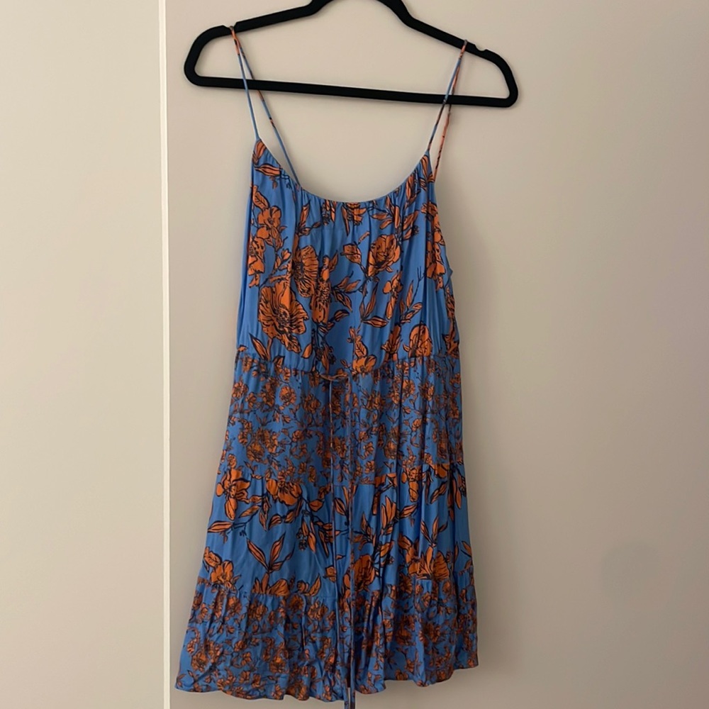Alice and Olivia blue and coral mini dress with tie waist